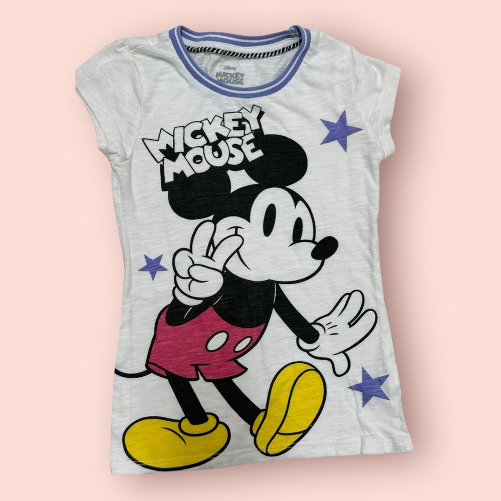 Toddler Girls' Mickey Mouse Ringer Short Sleeve Graphic T-Shirt - Cream